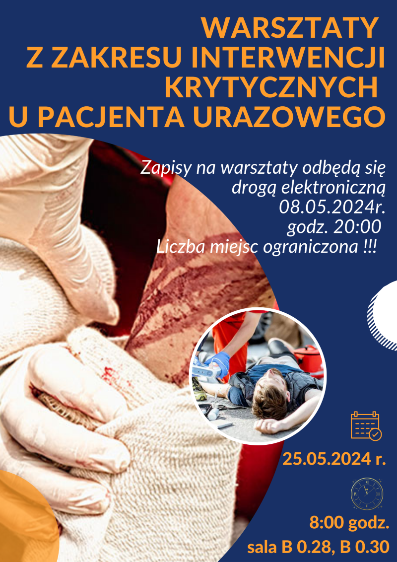 plakat Warsztaty z zakresu interwencji krytycznych u pacjenta urazowego